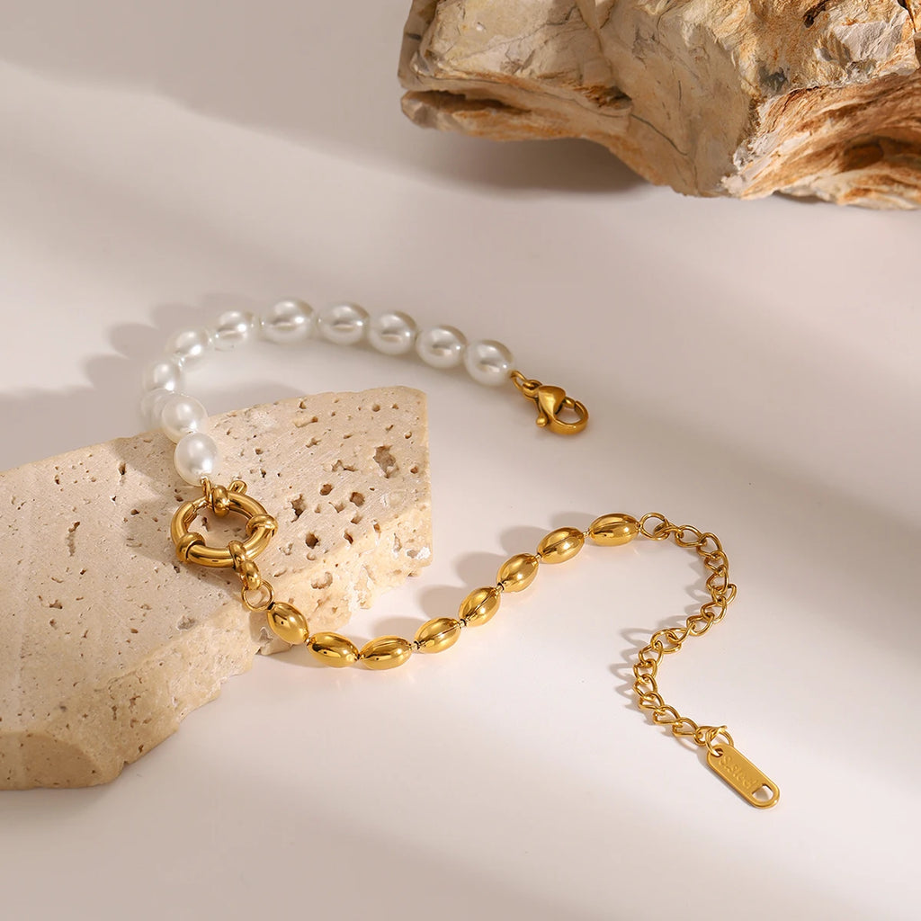 צמיד פנינה אליפטי