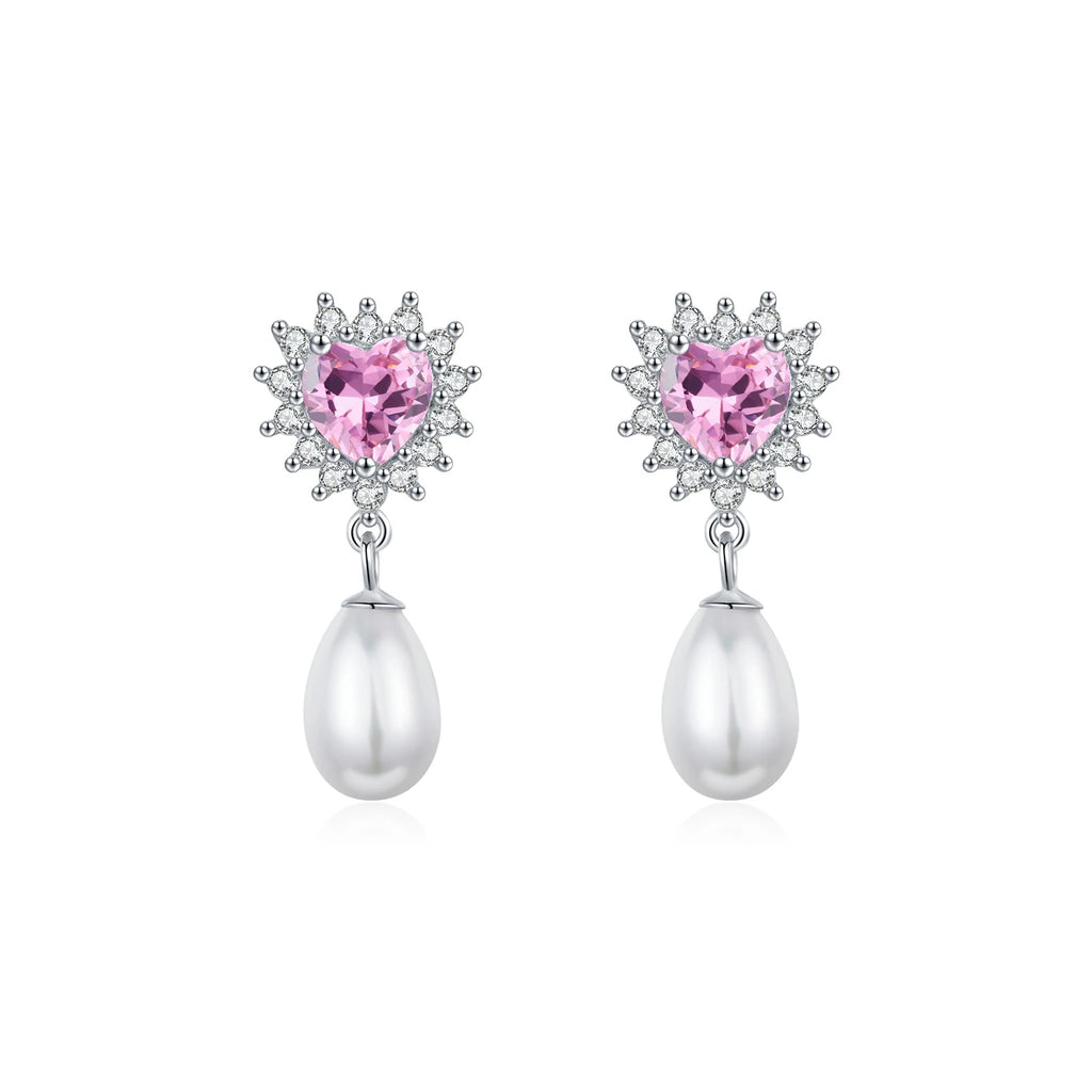 עגילי דרופ לב עם פנינה