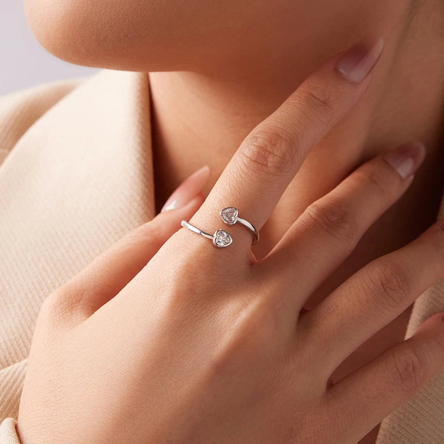 טבעת לבבות משולבים זירקון