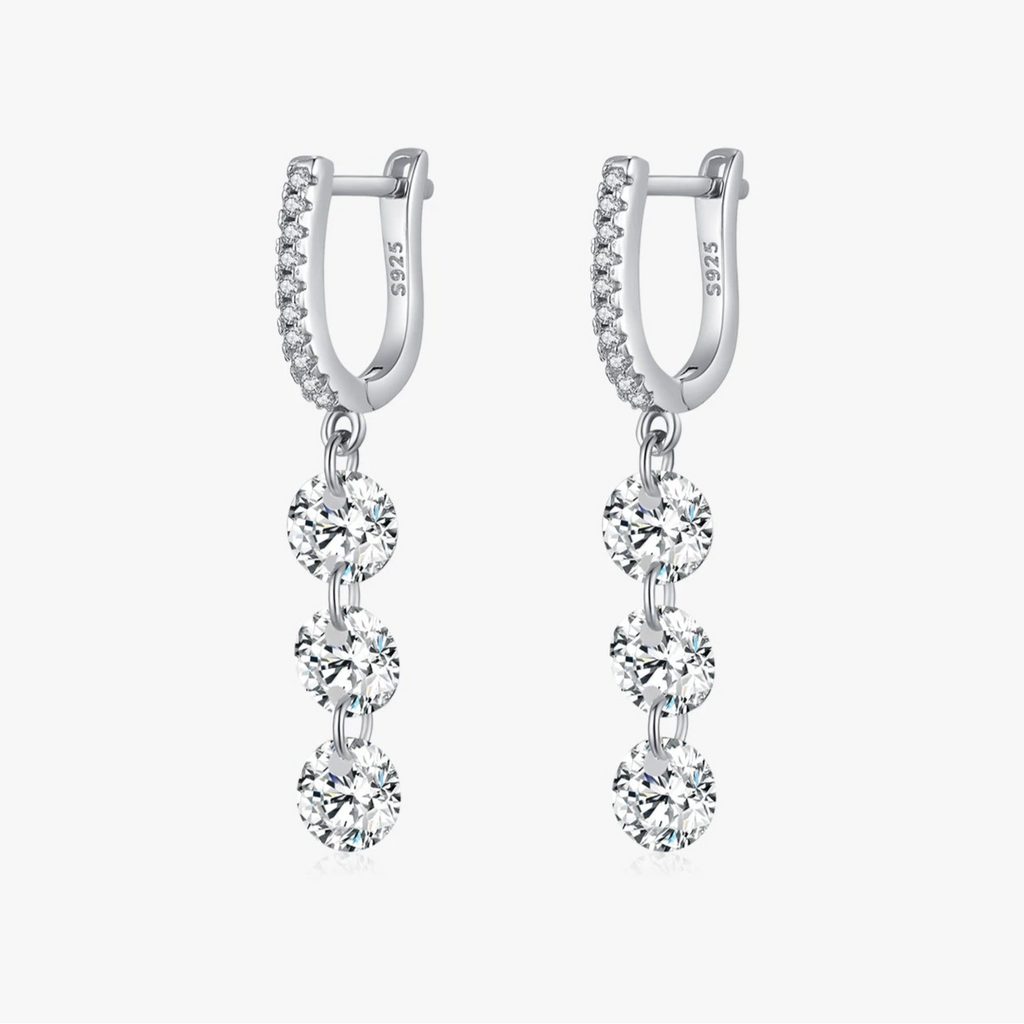 עגילי דרופ גאומטריים עם זירקון