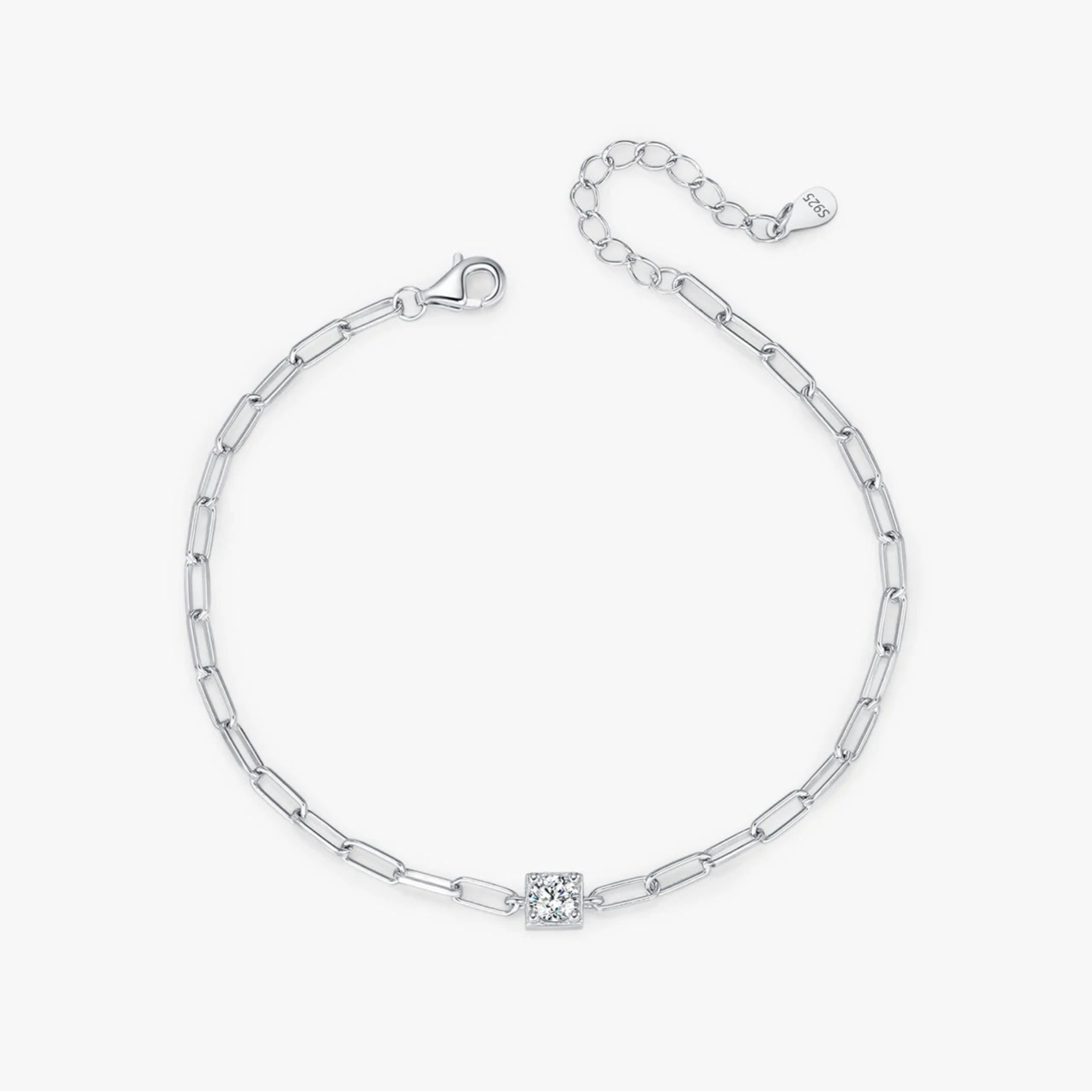 צמיד כסף קלאסי עם מוסנייט נוצץ